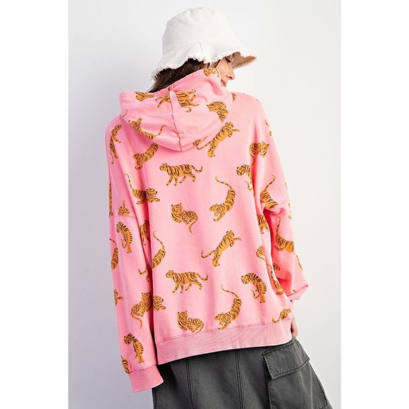 Tiger Pink Washed Terry Hoodie Pullover - Regular and Plus - Picture 4 of 4